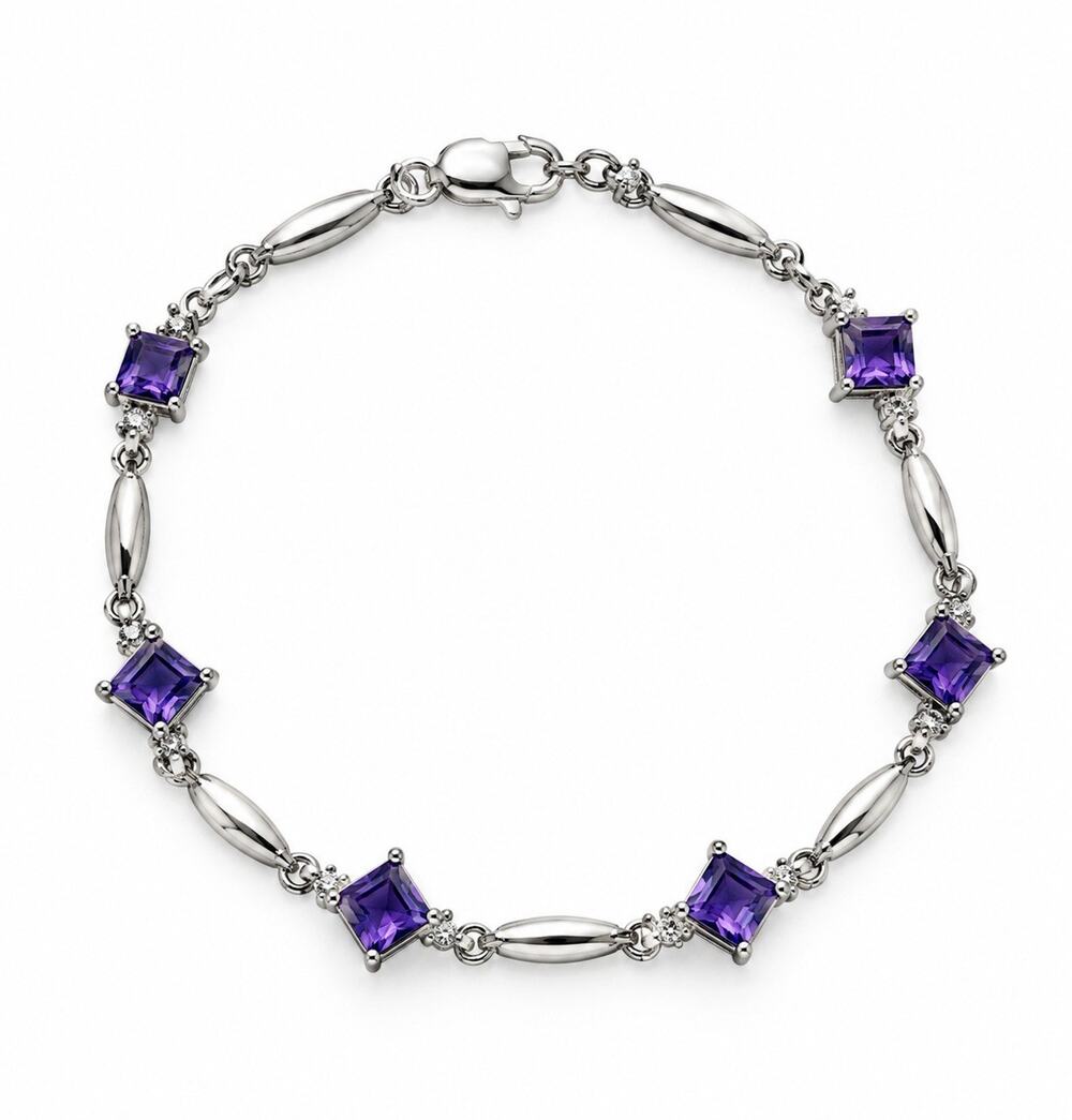 Elegant 925 Sterling Silver Purple Amethyst Bracelet Size 7